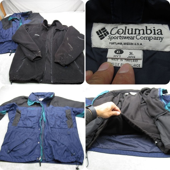 Columbia Jacket Mens XL Blue Waterproof Removable Fleece Liner Full Zip 3in1 - Picture 1 of 14